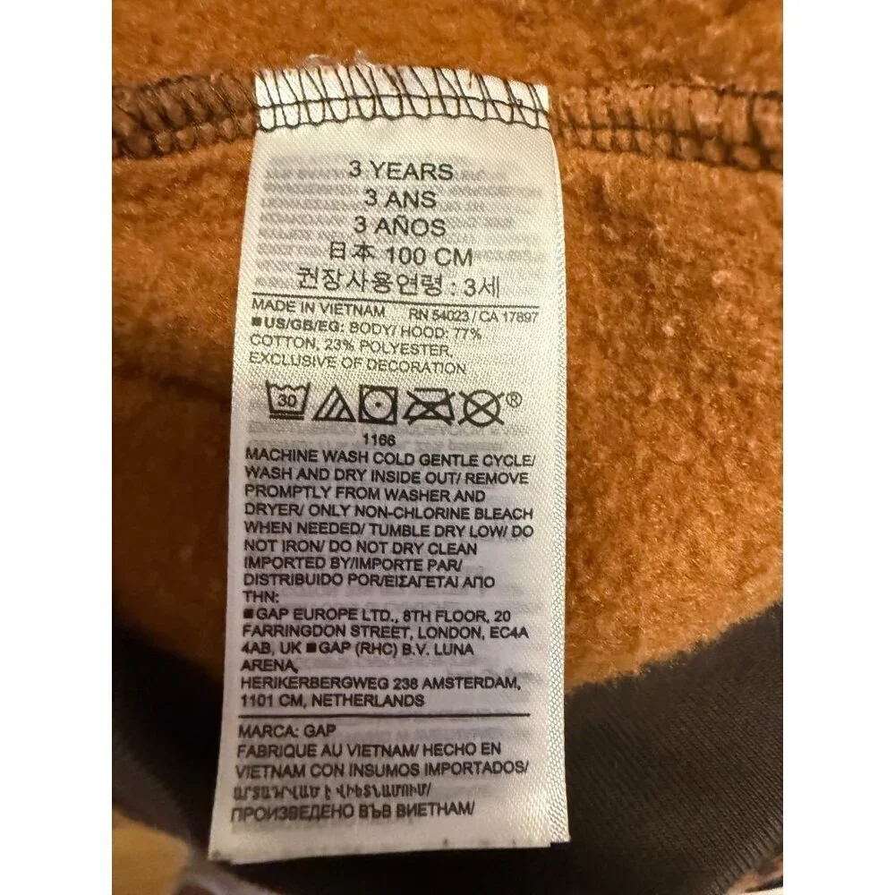 Gap X Dap Toddler Hoodie 3T Houndstooth Print Brown/Orange Cotton Blend